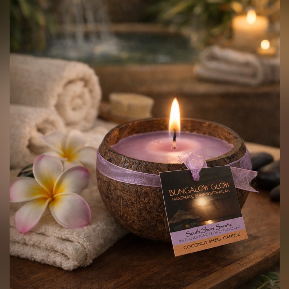 New Bungalow Glow Hawaii Coconut Shell Candle | South Shore Sweetie | Soy Candle